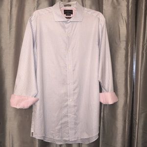 Blue Check Contrast Cuff Dress Shirt, 16.5